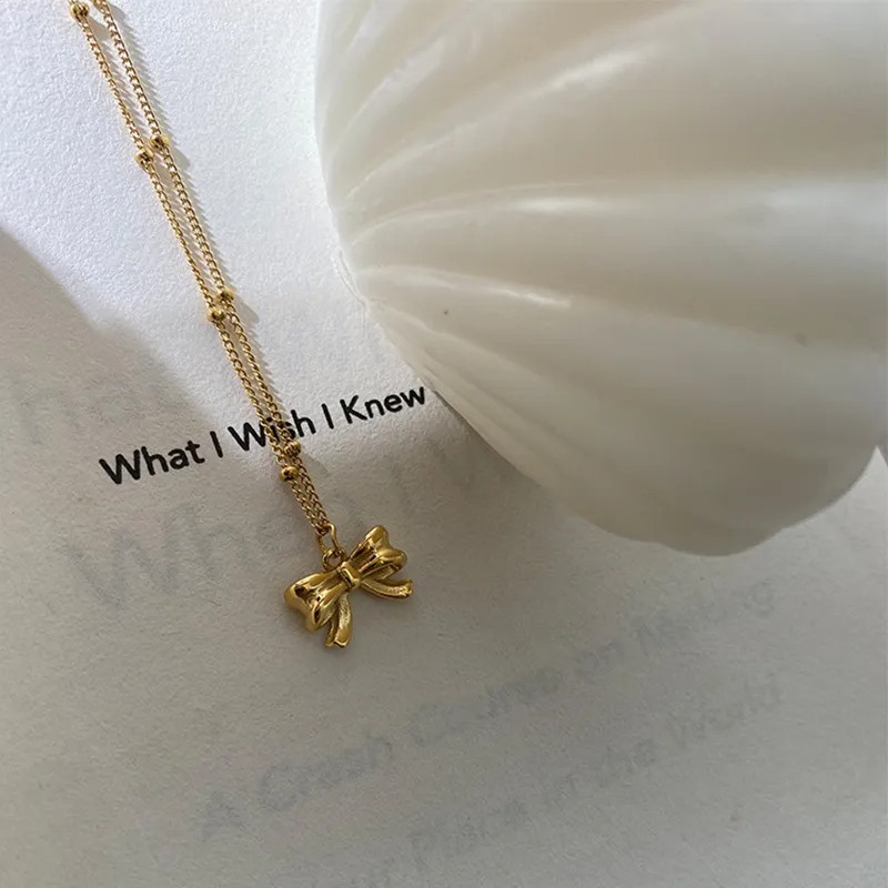 IG Style Bow Knot Titanium Steel Plating 18K Gold Plated Necklace_colorza_5