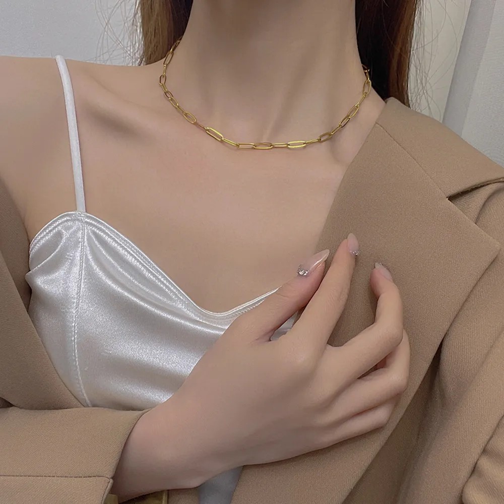 Vintage Style Solid Color Titanium Steel Plating 18K Gold Plated Necklace_colorza_2