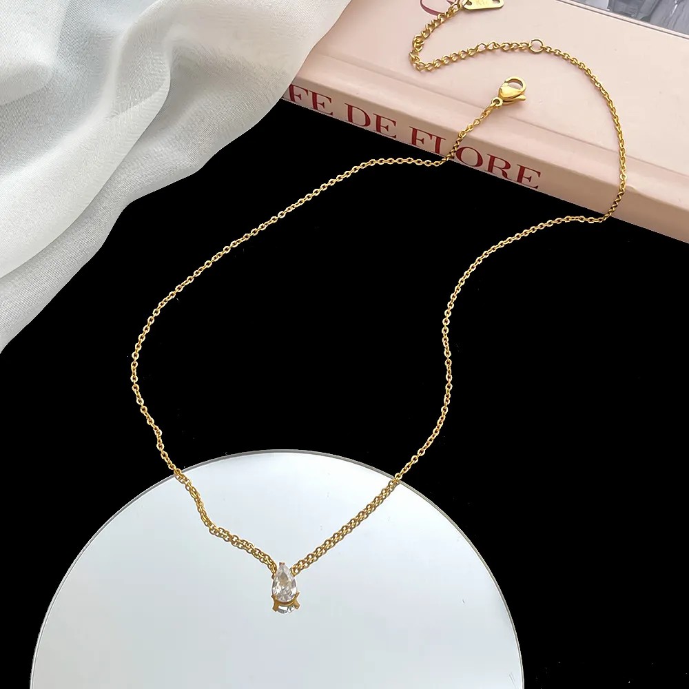 Drop Shaped Stainless Steel Pendant Necklace