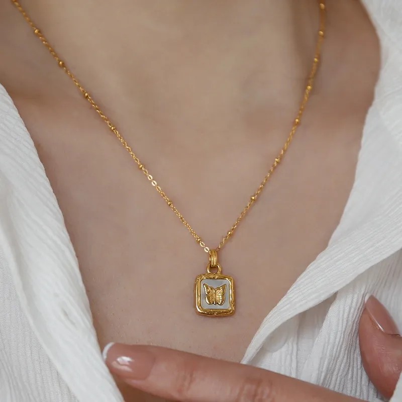 Simple Style Butterfly Titanium Steel Plating 18K Gold Plated Necklace_colorza_2