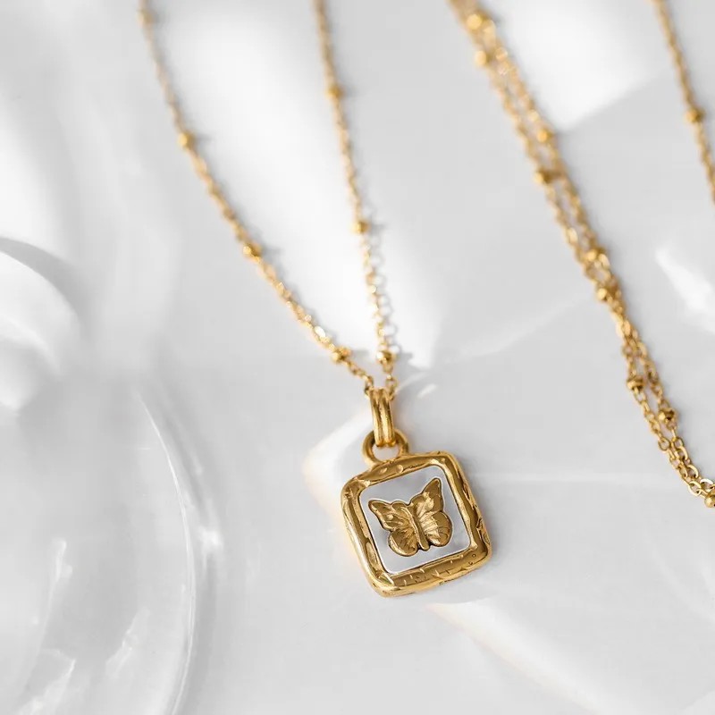 Simple Style Butterfly Titanium Steel Plating 18K Gold Plated Necklace_colorza_4