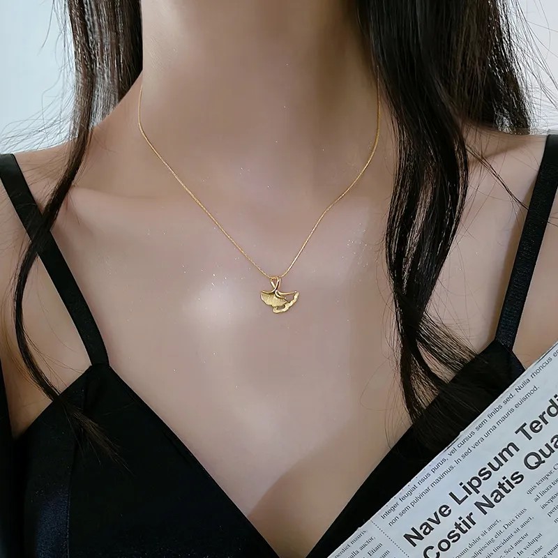 IG Style Ginkgo Leaf Titanium Steel Plating 18K Gold Plated Pendant Necklace_colorza_2