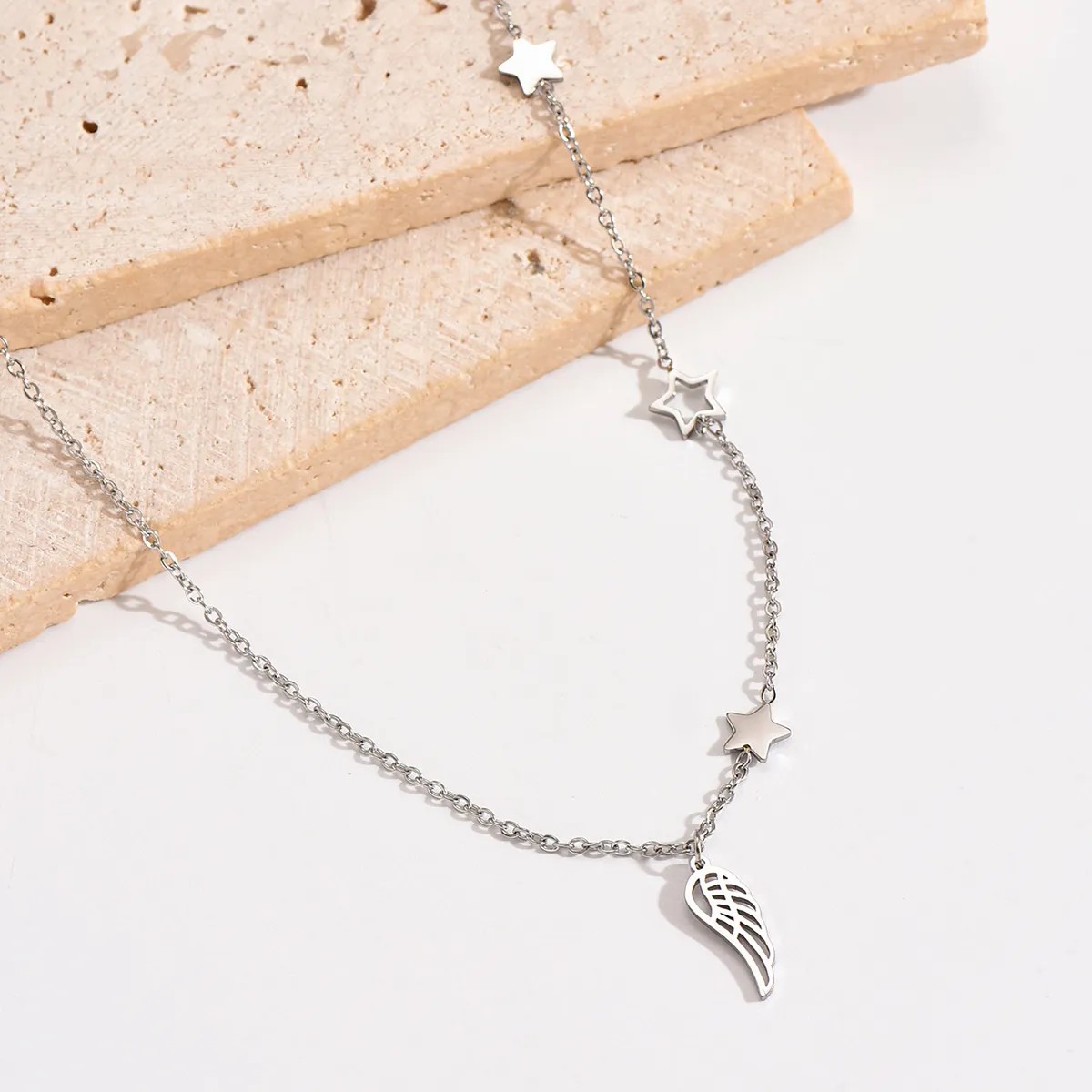 Punk Simple Style Pentagram Wings Stainless Steel Polishing Pendant Necklace_colorza_2