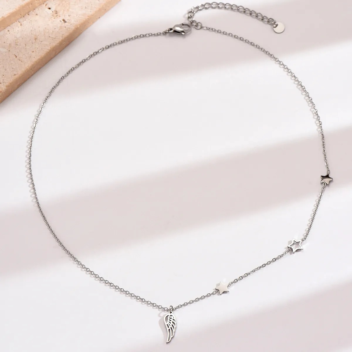 Punk Simple Style Pentagram Wings Stainless Steel Polishing Pendant Necklace_colorza_3