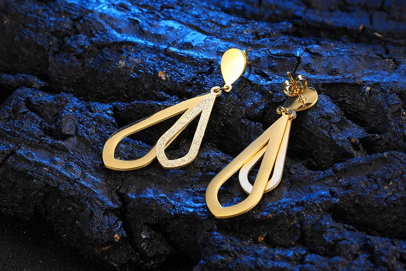 Retro Water Droplets Flower Titanium Steel Drop Earrings_colorza_1