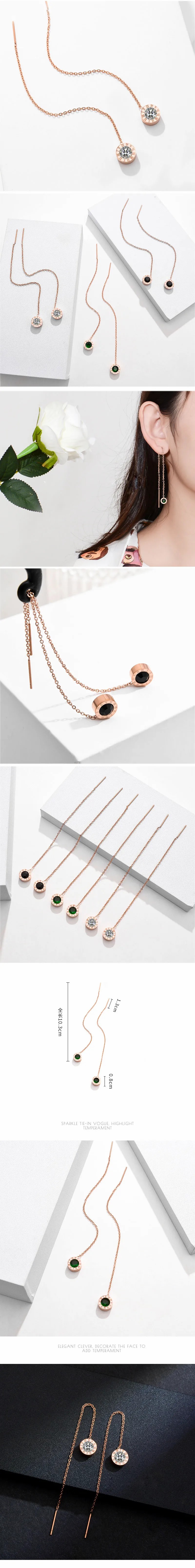 Korean Roman Numerals Zircon Long Ear Jewelry Simple Titanium Steel Personality Stud Earrings_colorza_1