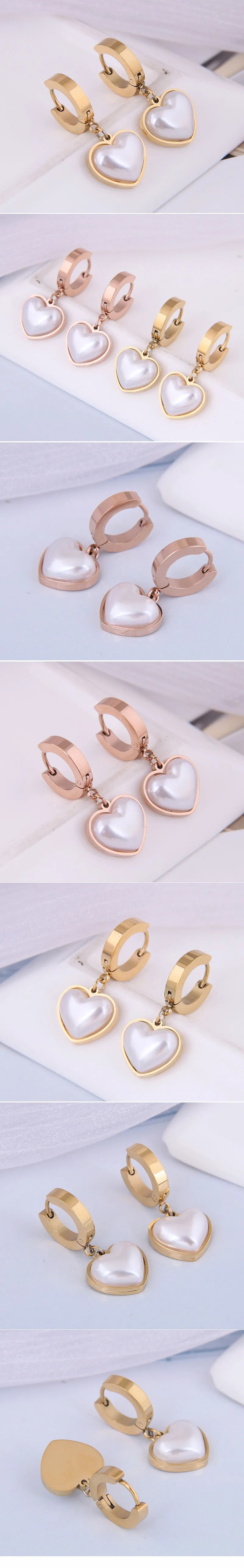 Fashion Simple Peach Heart Pearl Titanium Steel Earrings Wholesale Colorza_colorza_1