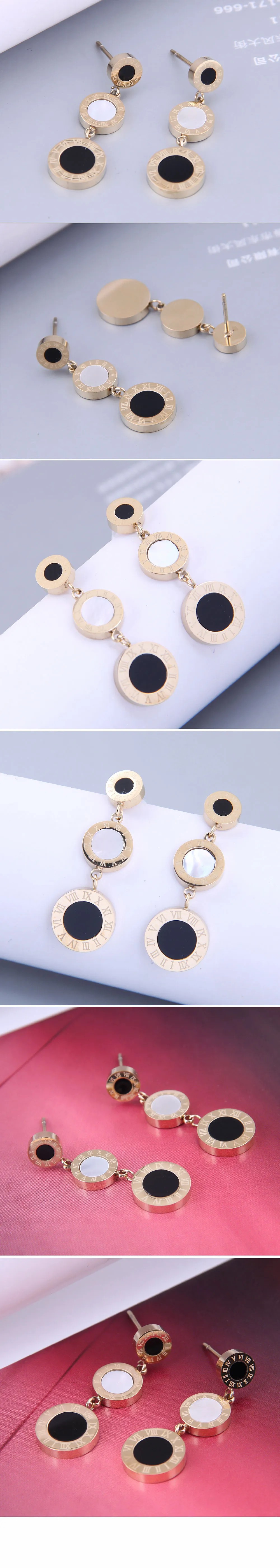 Colorza Wholesale Jewelry Fashion Black And White Long Round Titanium Steel Earrings_colorza_1