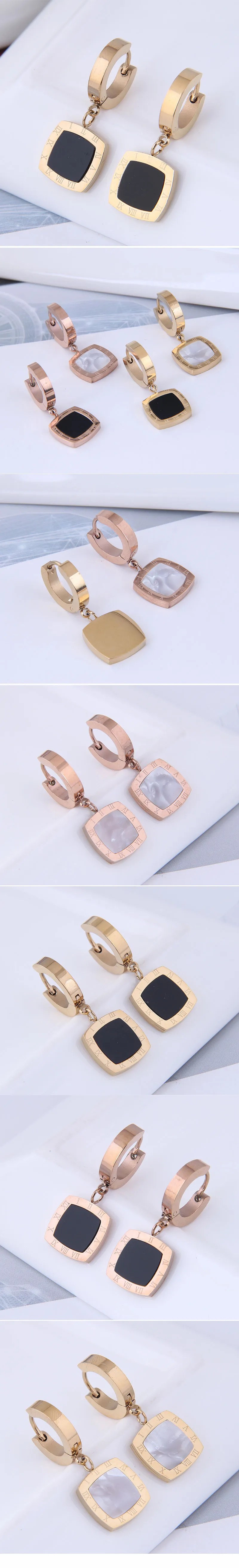 Fashion Titanium Steel Roman Numerals Geometric Square Earrings_colorza_1