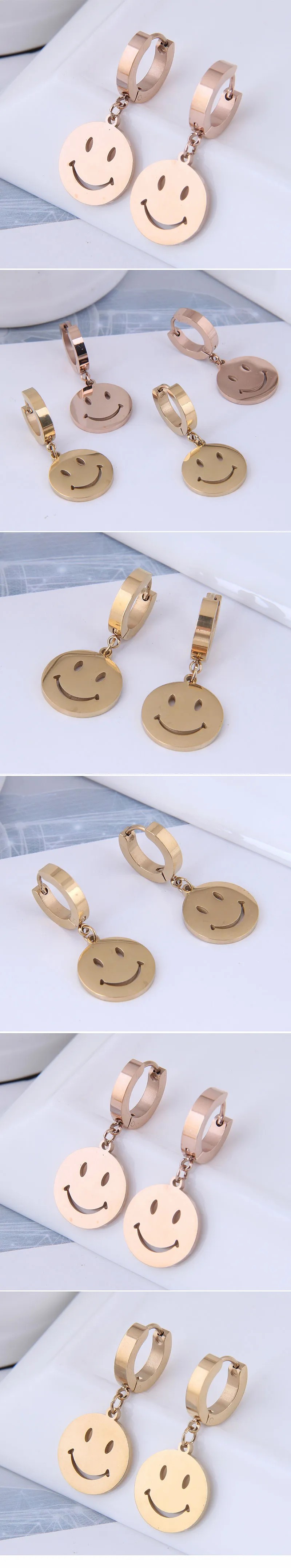 Korean Style Fashion Simple Smiley Face Titanium Steel Earrings_colorza_1