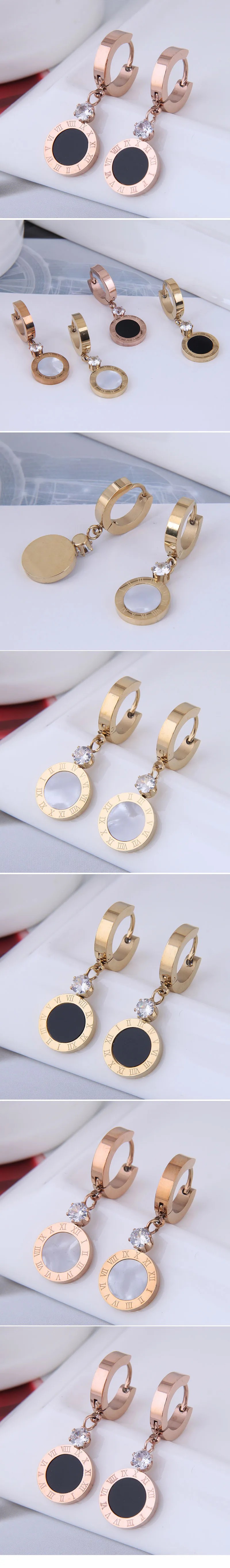 Korean Fashion Titanium Steel Roman Numerals Earrings_colorza_1