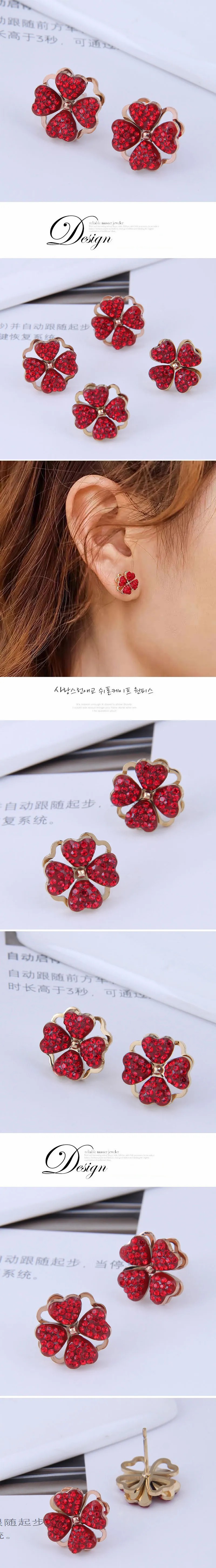 Simple Diamond-Studded Four-Leaf Titanium Steel Earrings_colorza_1