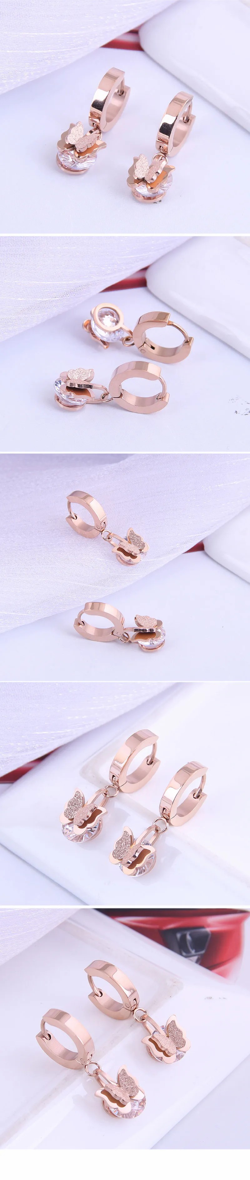 Fashion Titanium Steel Simple Butterfly Zircon Earrings_colorza_1