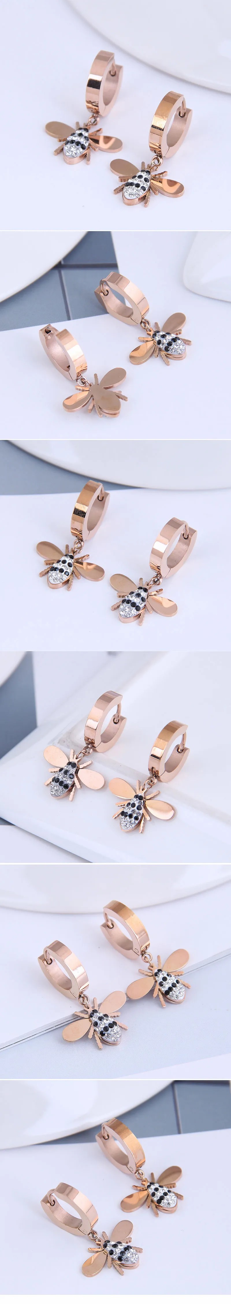 Diamond Bee Titanium Steel Earrings_colorza_1