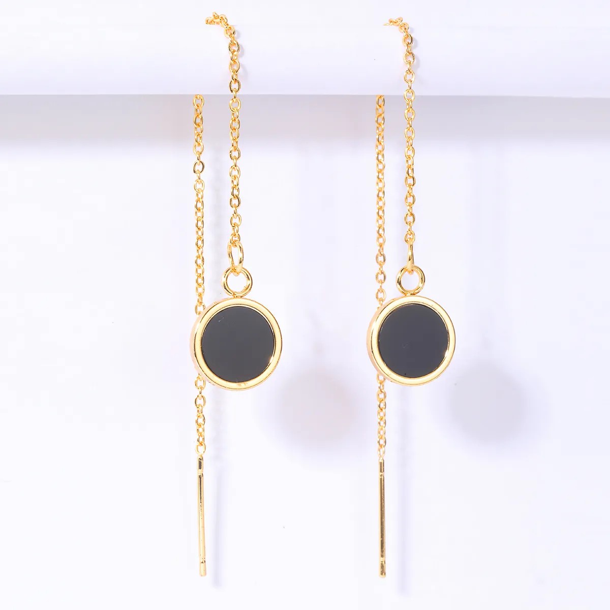 New Creative Stainless Steel Electroplating 18K Gold Round Pendent Chain Earrings_colorza_1