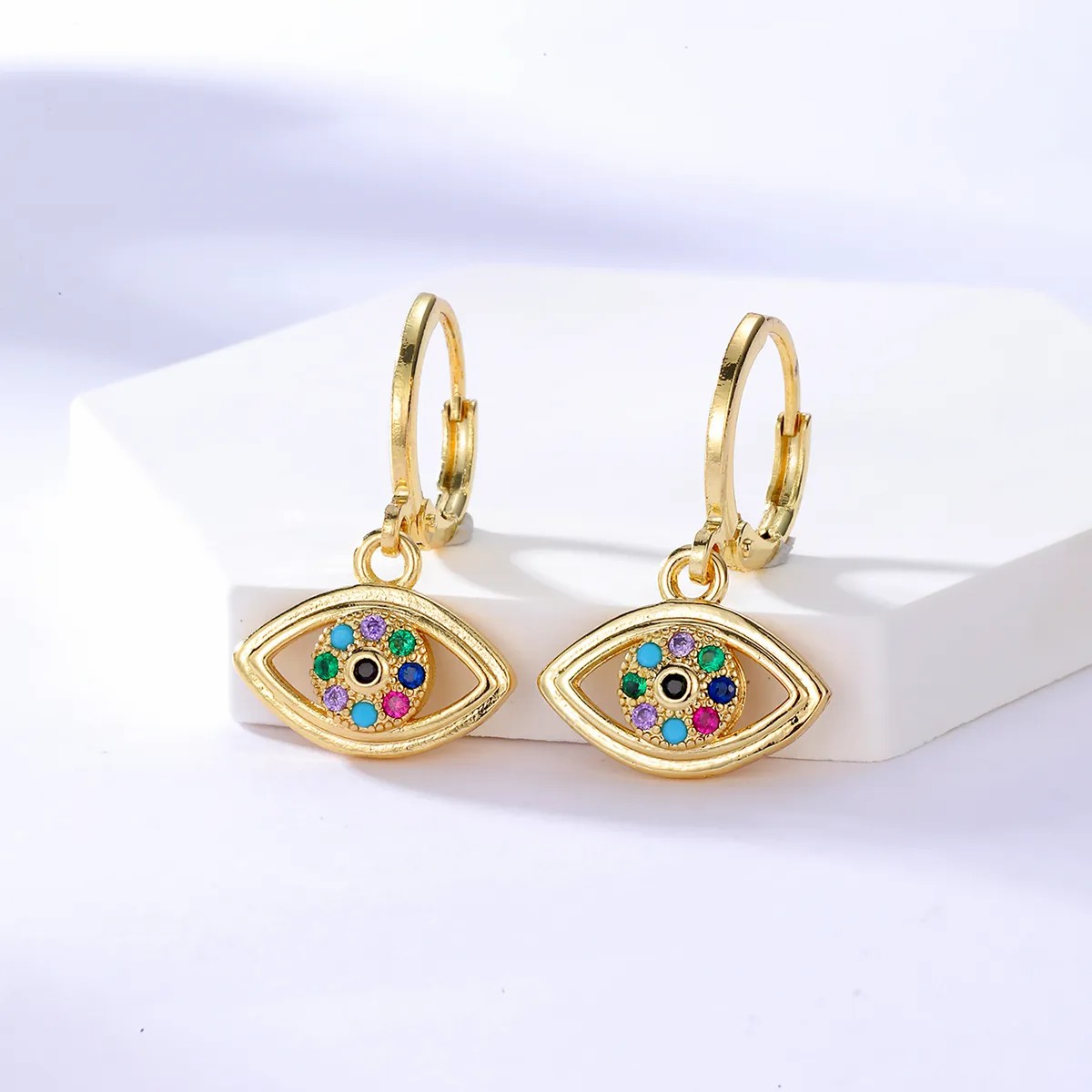 Fashion Jewelry Copper 18K Gold Plated Color Zircon Eye Earrings Earrings_colorza_1