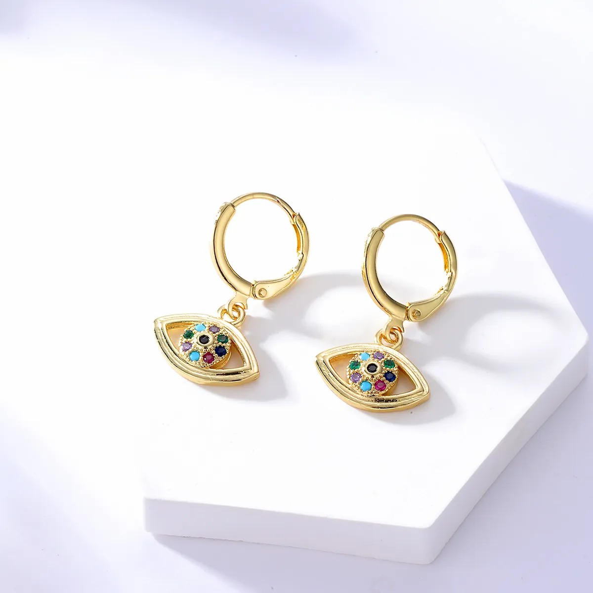 Fashion Jewelry Copper 18K Gold Plated Color Zircon Eye Earrings Earrings_colorza_2
