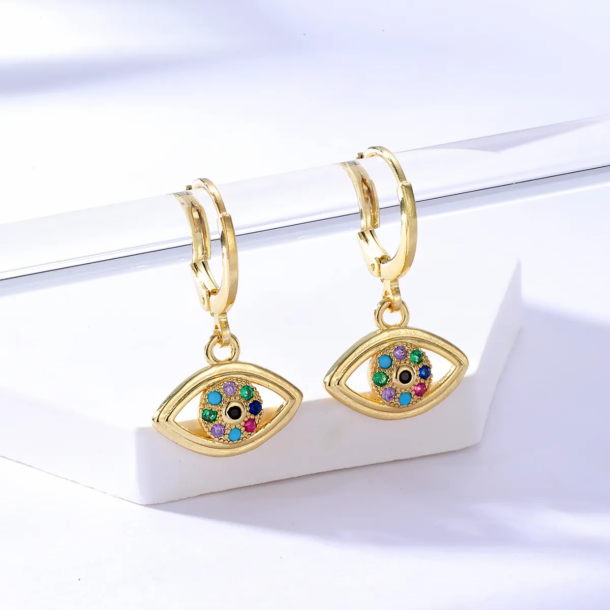 Fashion Jewelry Copper 18K Gold Plated Color Zircon Eye Earrings Earrings_colorza_3