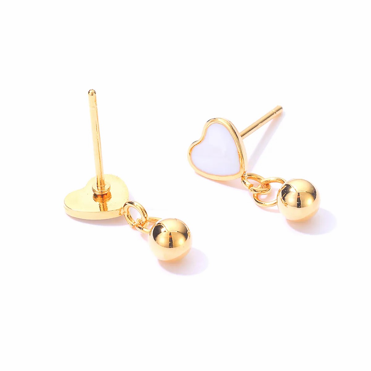 Creative Simple Stainless Steel Electroplating 18K Gold Heart Bead Pendant Earrings_colorza_2
