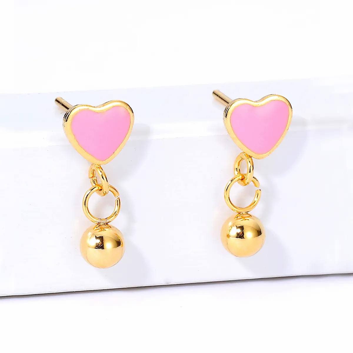 Stainless Steel Material Electroplating 18K Gold Heart Bead Pendant Earrings_colorza_1