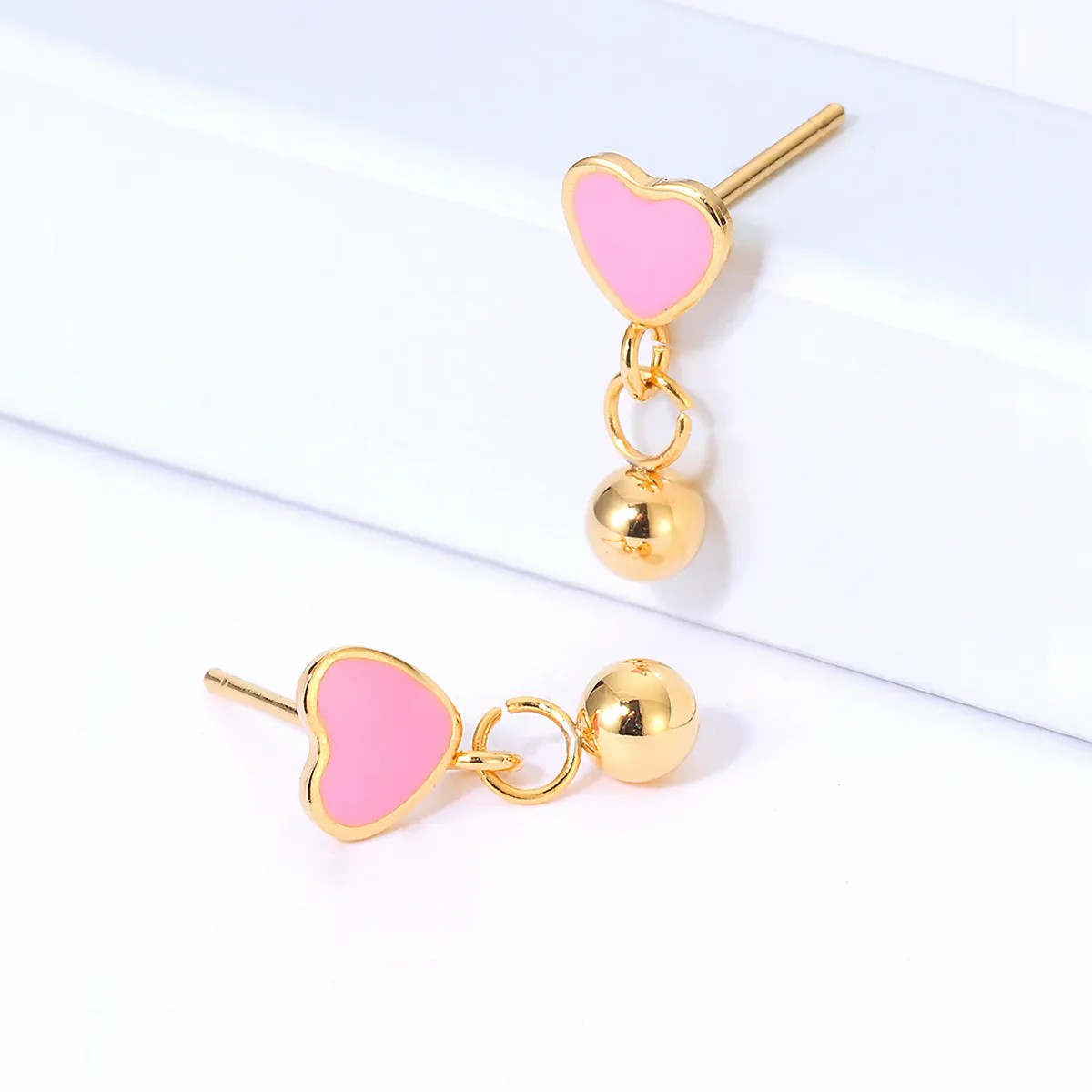 Stainless Steel Material Electroplating 18K Gold Heart Bead Pendant Earrings_colorza_2