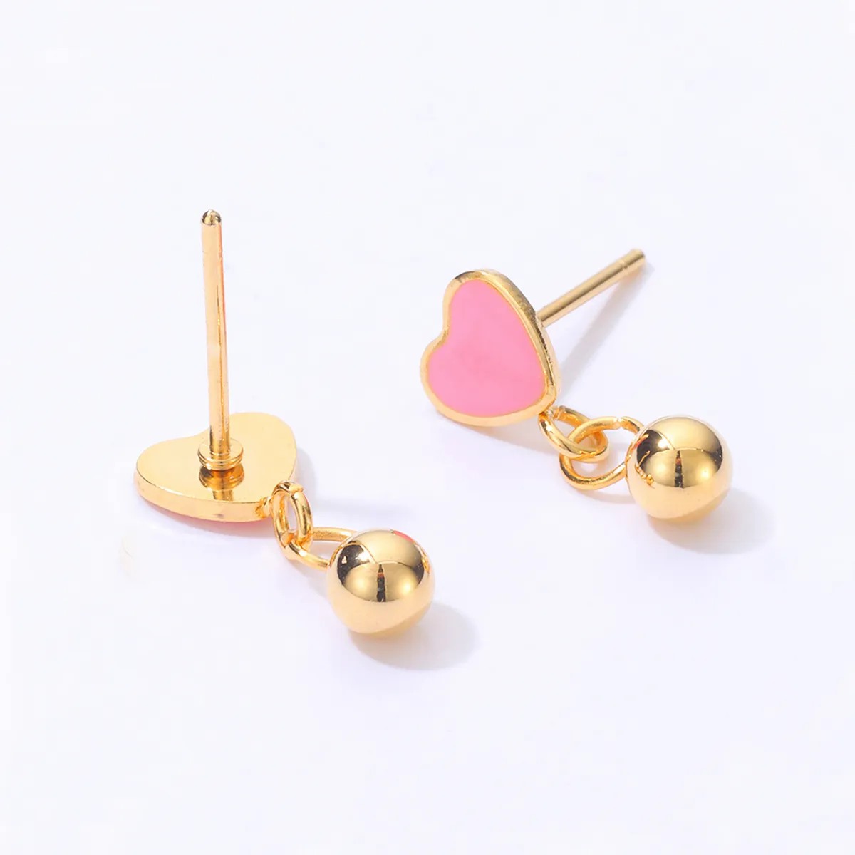 Stainless Steel Material Electroplating 18K Gold Heart Bead Pendant Earrings_colorza_3