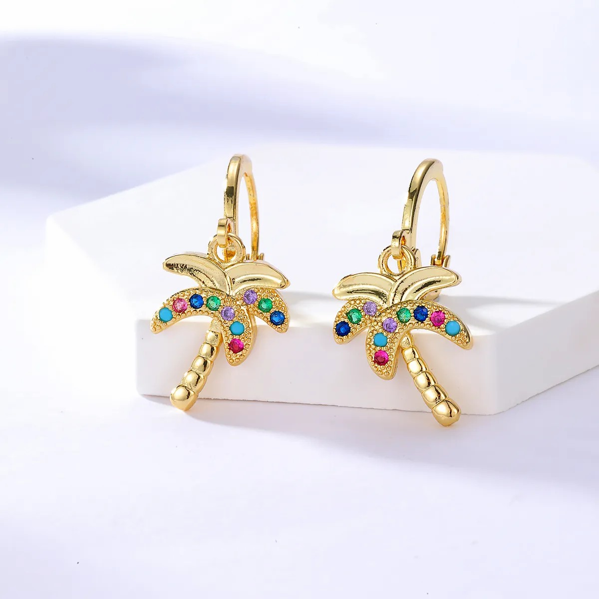 Fashion Copper 18K Gold Plated Colorful Zircon Coconut Earrings Earrings_colorza_1