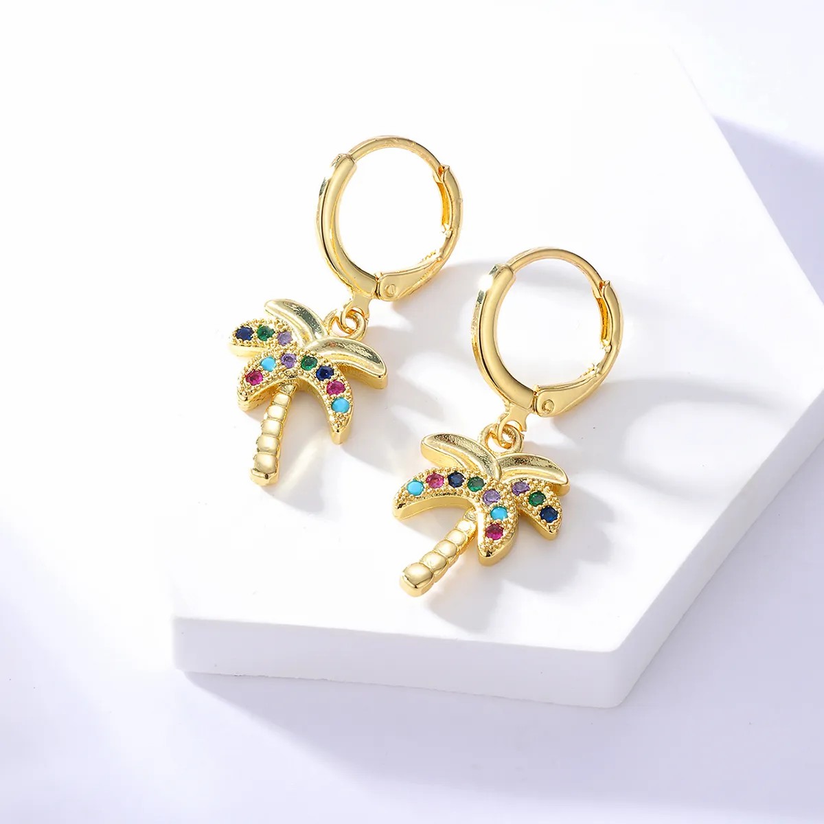 Fashion Copper 18K Gold Plated Colorful Zircon Coconut Earrings Earrings_colorza_2
