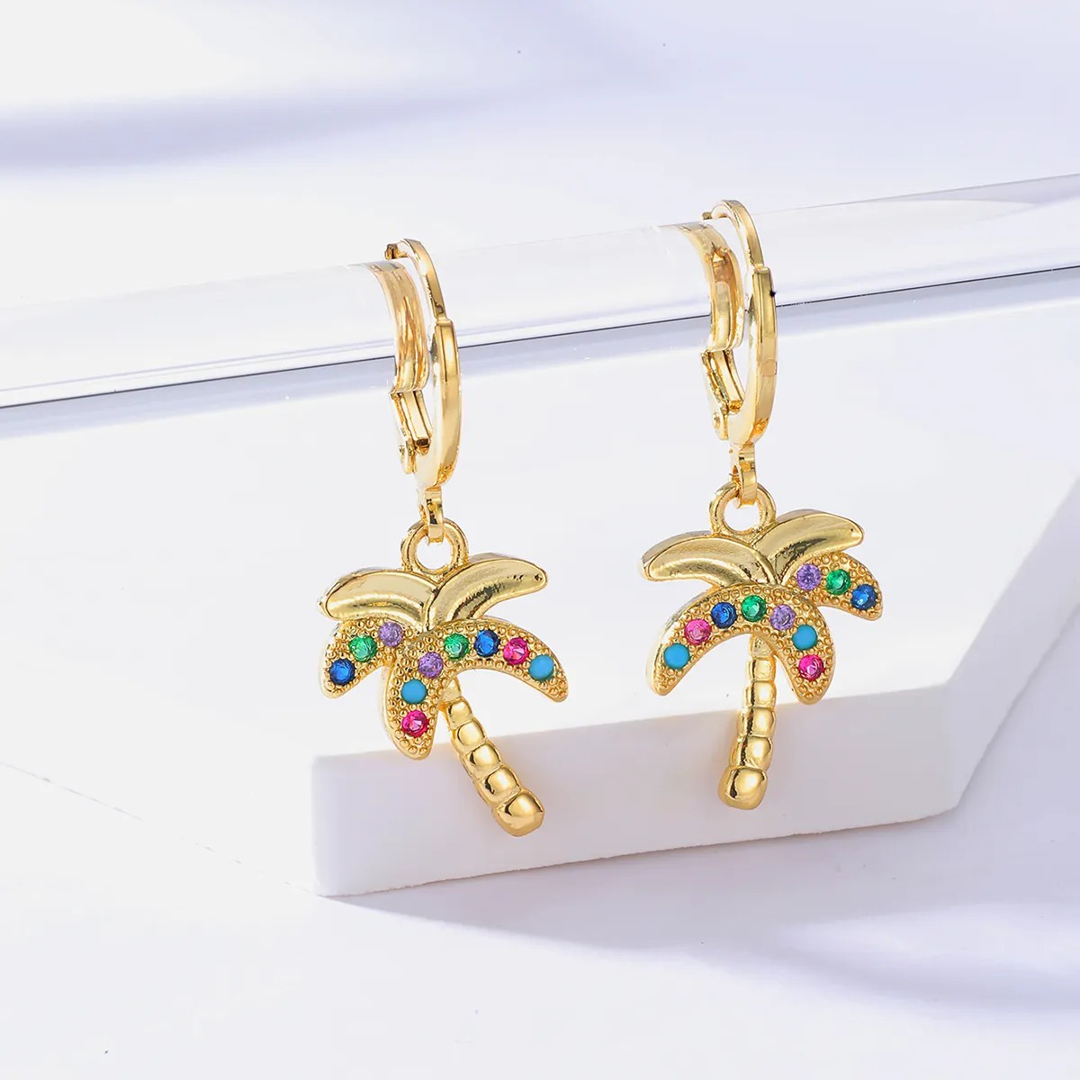 Fashion Copper 18K Gold Plated Colorful Zircon Coconut Earrings Earrings_colorza_3