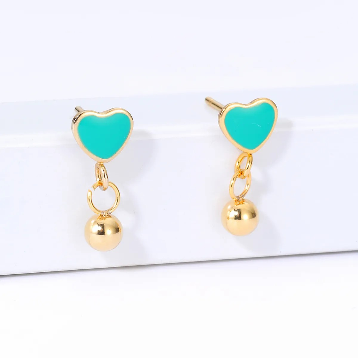 Simple Stainless Steel Electroplating 18K Gold Heart Pendant Earrings_colorza_1