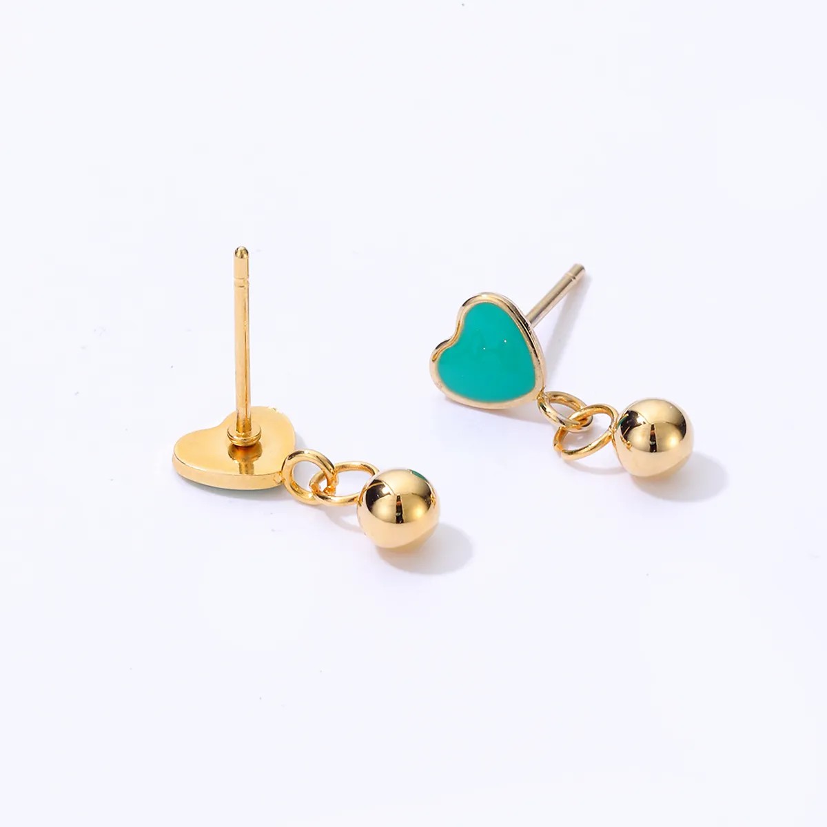 Simple Stainless Steel Electroplating 18K Gold Heart Pendant Earrings_colorza_3