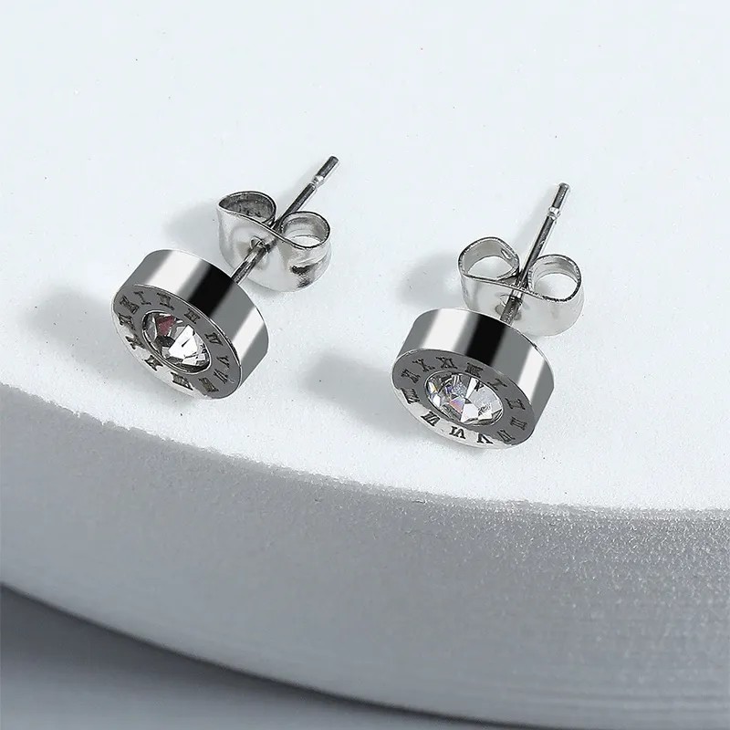 Fashion Jewelry Stainless Steel Roman Numeral Zircon Stud Earrings_colorza_4