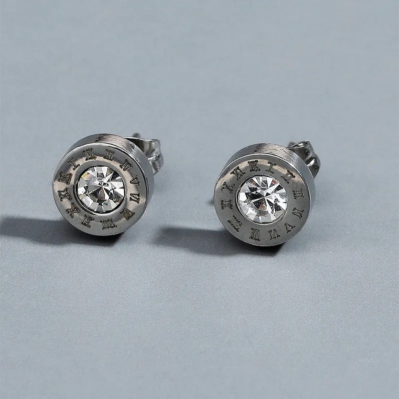 Fashion Jewelry Stainless Steel Roman Numeral Zircon Stud Earrings_colorza_5