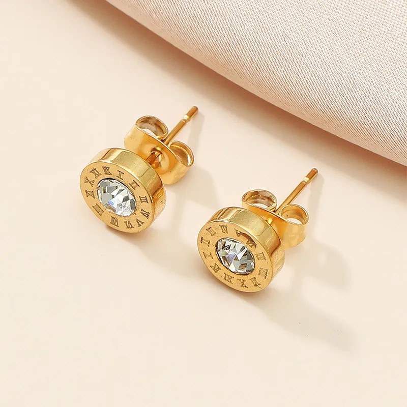 Fashion Jewelry Stainless Steel Roman Numeral Zircon Stud Earrings_colorza_6