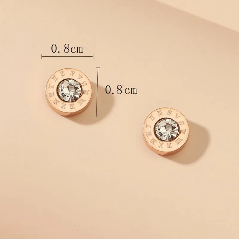 Fashion Jewelry Stainless Steel Roman Numeral Zircon Stud Earrings_colorza_7