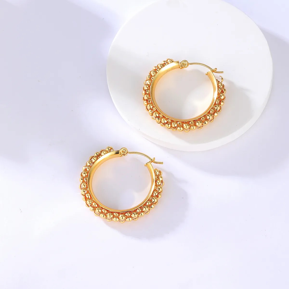 Fashion New Stainless Steel Electroplating 18K Gold Retro Circle Earrings For Women_colorza_1