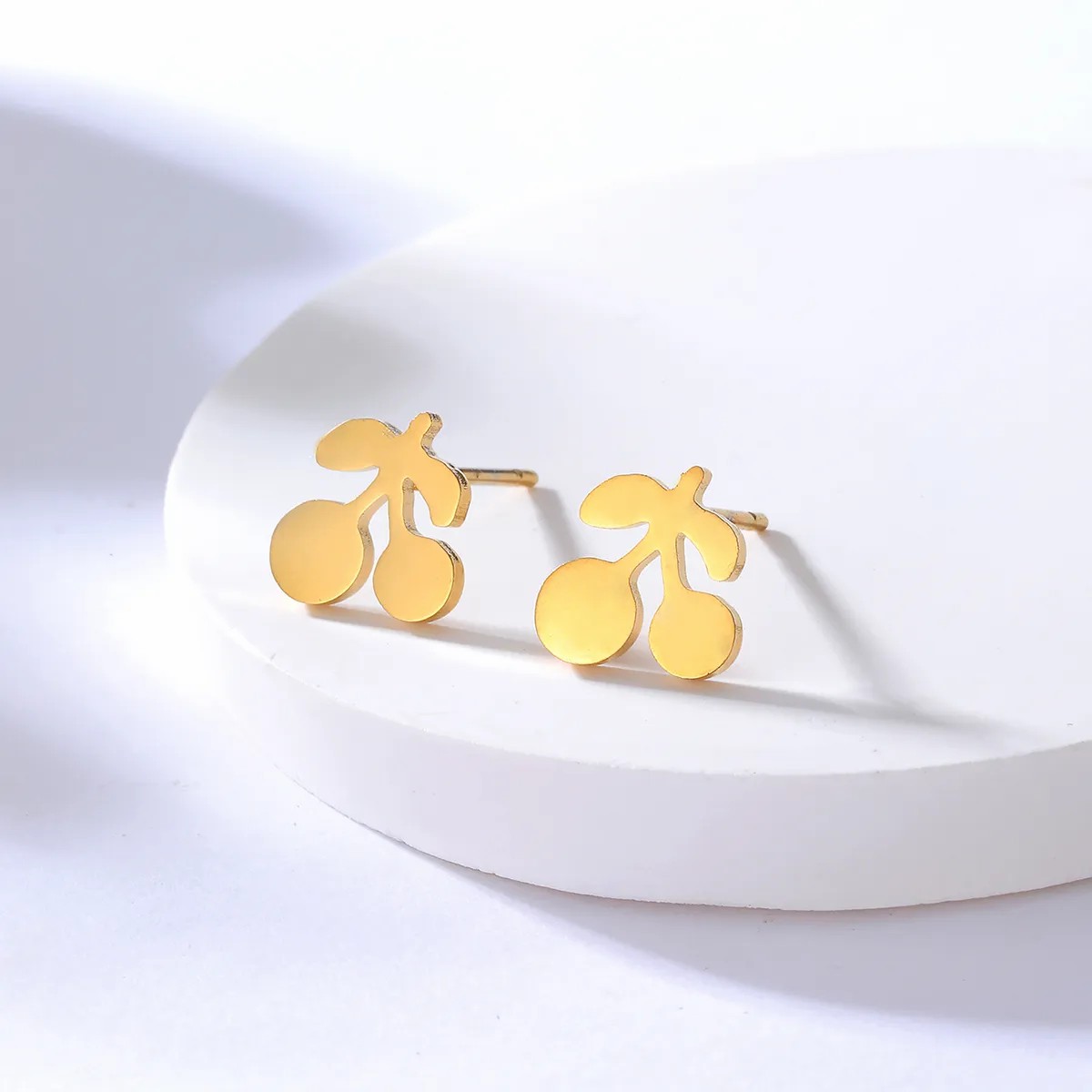 Fashion Cute Stainless Steel Electroplating 18K Gold Cherry Stud Earrings_colorza_3