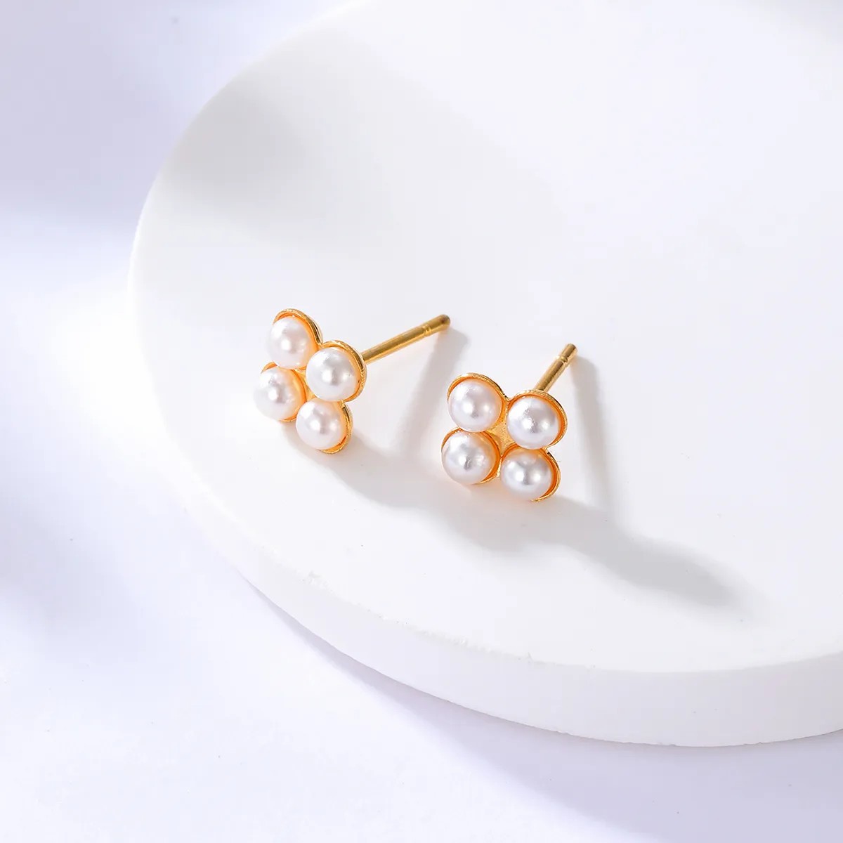 Fashion Pearl Diamond Stainless Steel Electroplating 18K Gold Stud Earrings_colorza_1