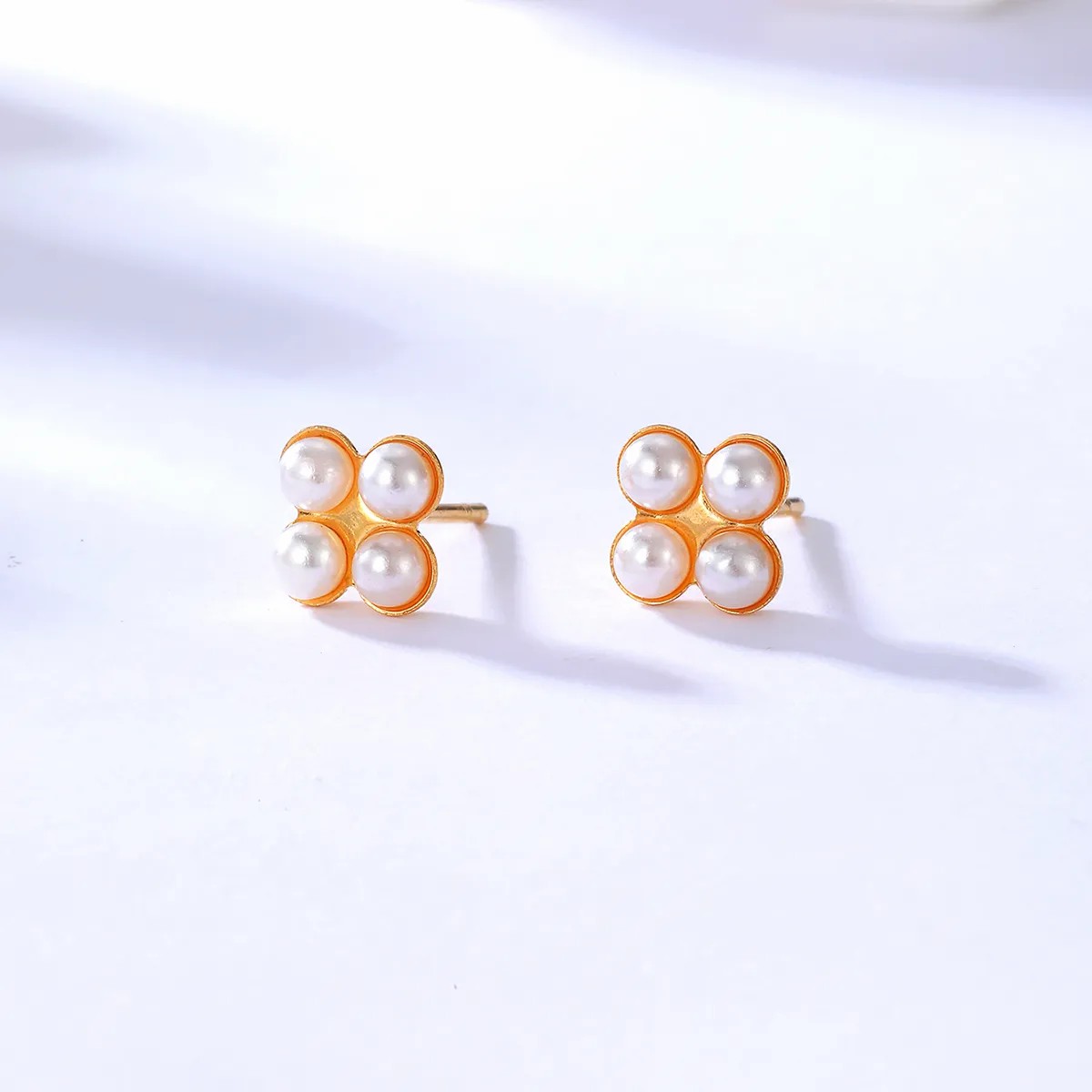 Fashion Pearl Diamond Stainless Steel Electroplating 18K Gold Stud Earrings_colorza_2