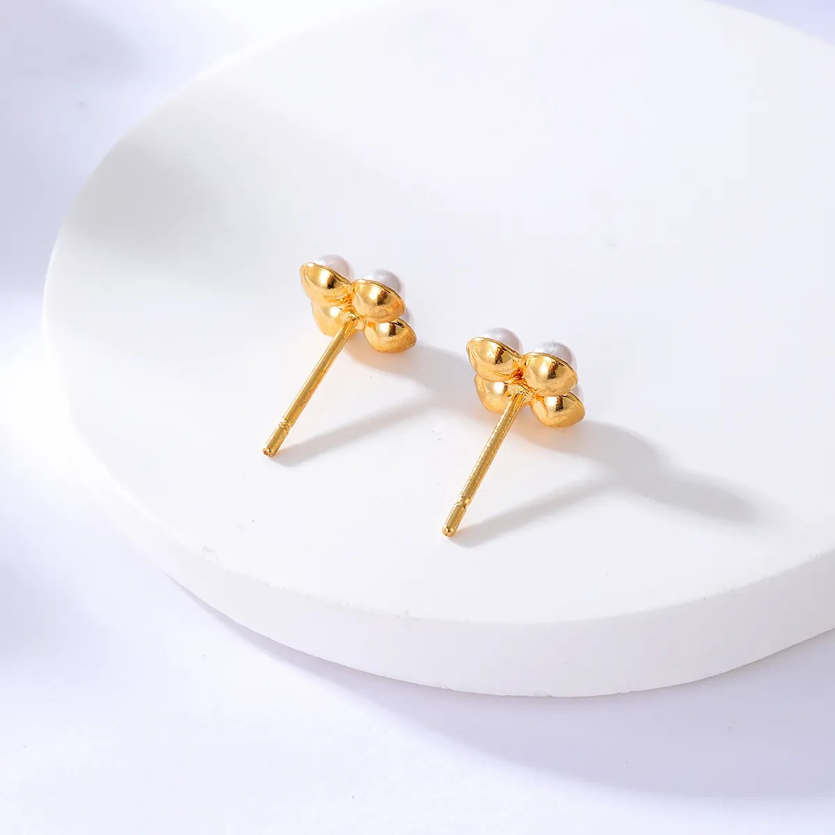Fashion Pearl Diamond Stainless Steel Electroplating 18K Gold Stud Earrings_colorza_3