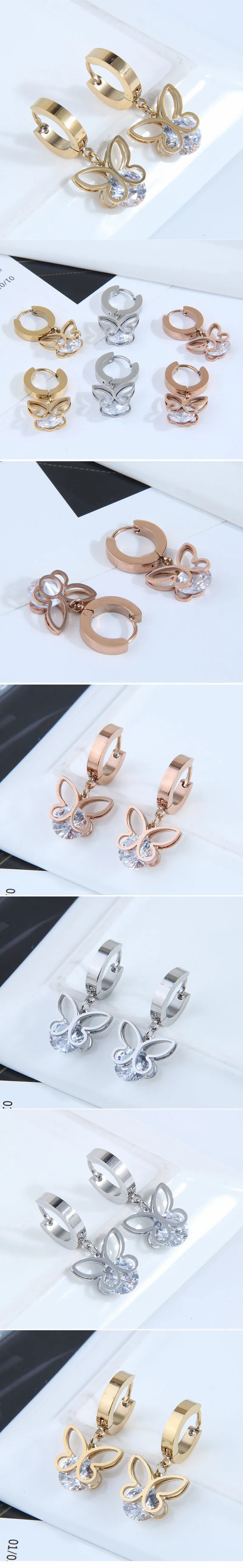 Fashion Simple Butterfly Zircon Titanium Steel Titanium Steel Stud Earrings_colorza_1