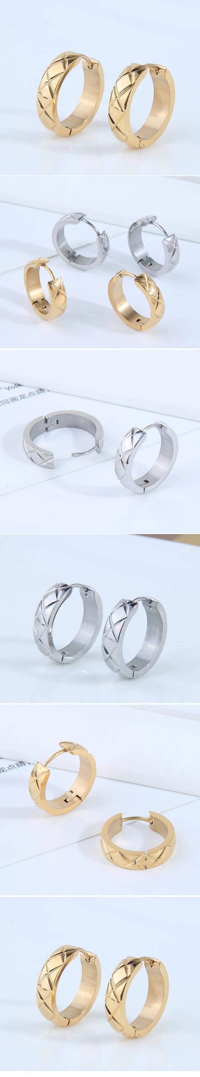 Fashion Simple Batch Flower Titanium Steel Ear Hoop_colorza_1