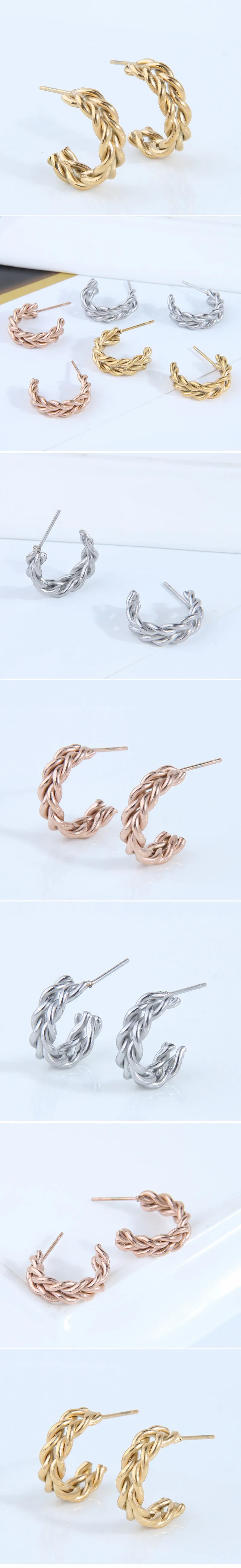 Korean Weaving Titanium Steel Geometric C-Shaped Earrings_colorza_1