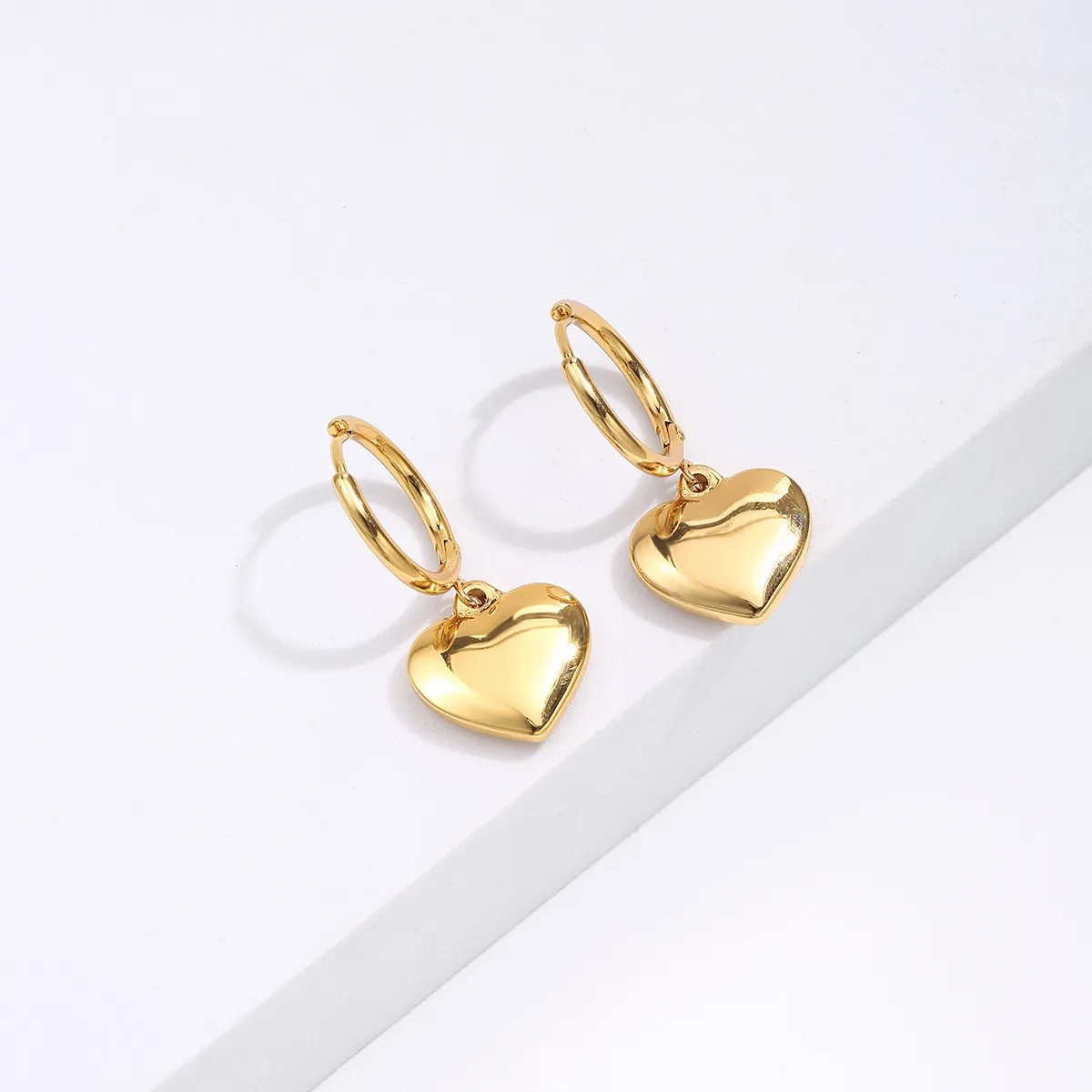 Simple New Electroplating 18K Heart Golden Pendant Earrings_colorza_1
