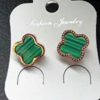 Fashion Titanium Steel Green Stripes Four-Leaf Clover Earrings_colorza_1