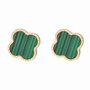 Fashion Titanium Steel Green Stripes Four-Leaf Clover Earrings_colorza_2
