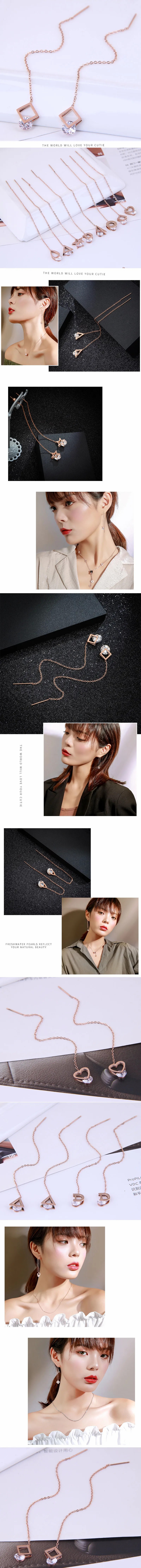 Korean Fashion Simple Titanium Steel Earrings Square Zircon Personality Long Earrings_colorza_1