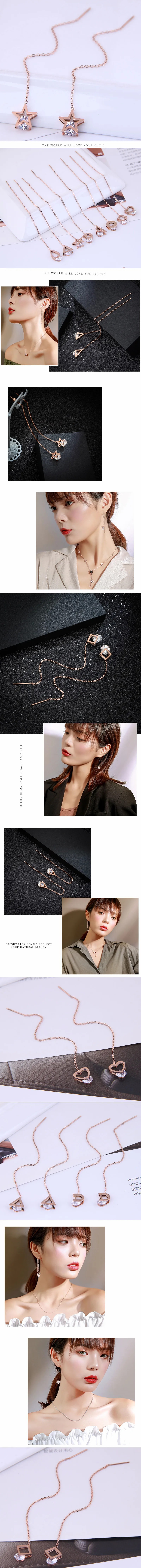 Korean Version Of Fashion Titanium Steel Earrings Five-Pointed Star Zircon Personalized Long Earrings_colorza_1