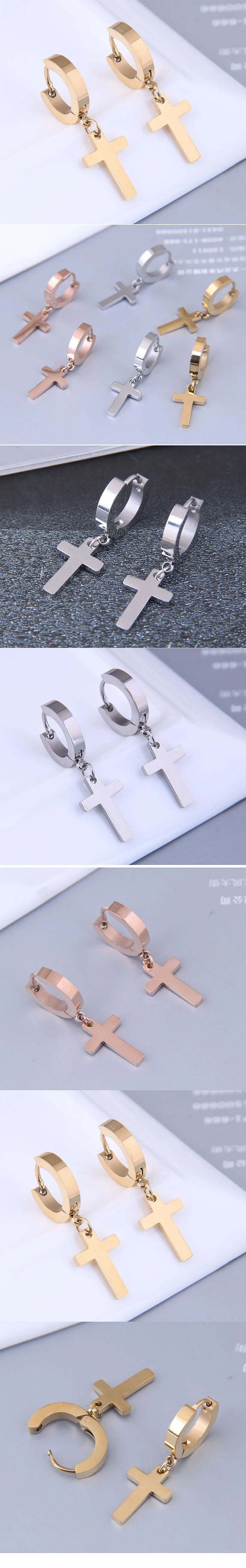 Fashion Simple Cross Titanium Steel Personalized Hoop Earrings Wholesale_colorza_1