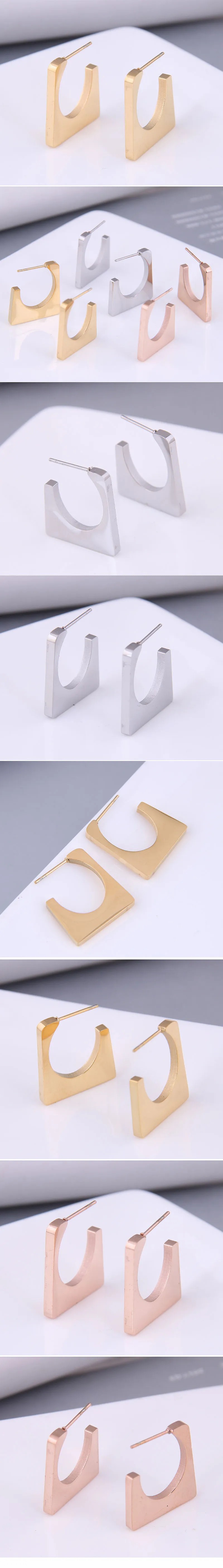 Korean Fashion Three-Dimensional Square Titanium Steel Earrings Wholesale_colorza_1